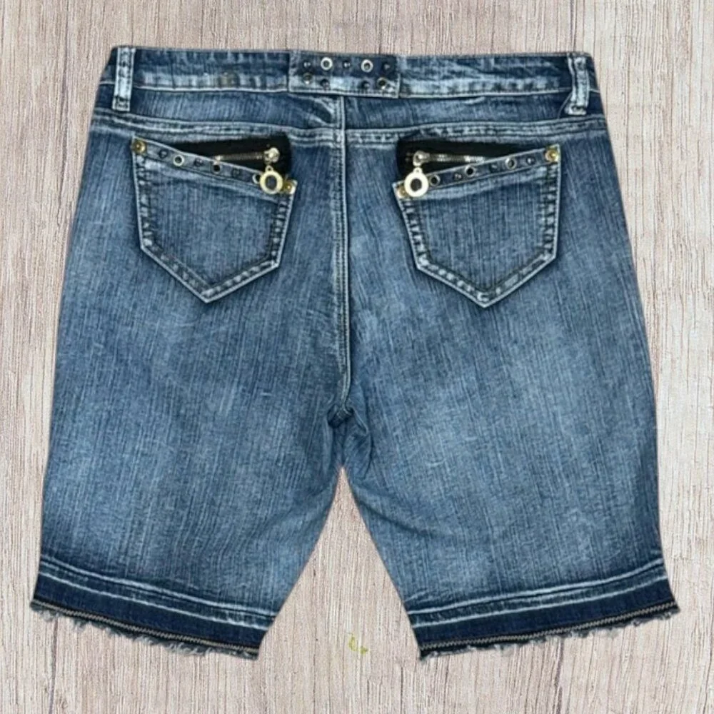 Vintage Y2K Southpole Embellished Distress Mid-Rise Denim Jean Shorts Juniors 13